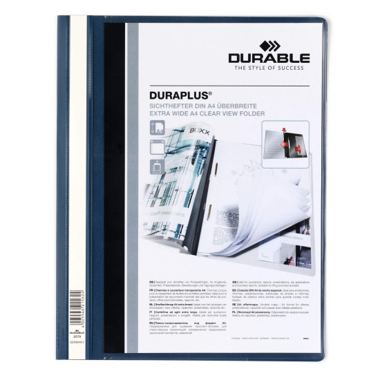 Mape-ātršuvējs Durable Duraplus A4+, ar kabatu priekšējā vākā, zila