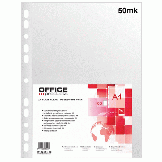 *Dokumentu kabata OFFICE PRODUCTS A4, 50mikr., glancēta, 100 gab/iep