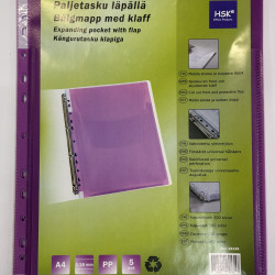 *Dokumentu kabata HSK A4, 180mikr, ar paplatinājumu un atloku, 5gab/iep, violeta