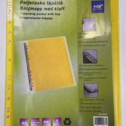*Dokumentu kabata HSK A4, 180mikr, ar paplatinājumu un atloku, 5gab/iep, dzeltena