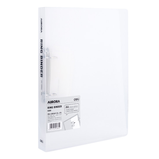 Mape ar 2 gredzeniem Deli A4, 2cm, Ø2.8cm, plastikāta, caurspīdīga
