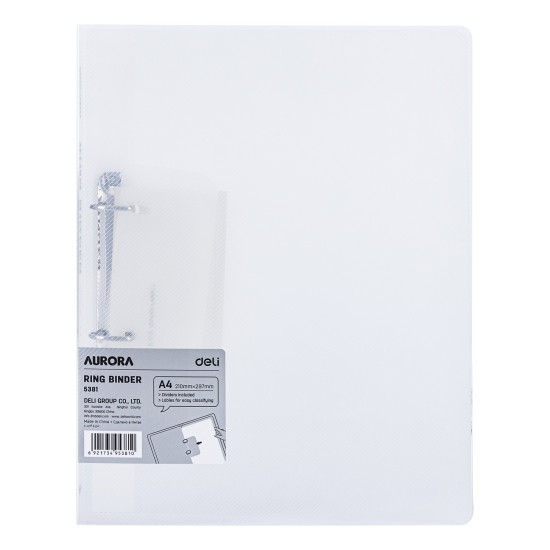 Mape ar 2 gredzeniem Deli A4, 2cm, Ø2.8cm, plastikāta, caurspīdīga