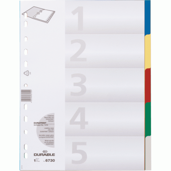 Plastikāta sadalītāji Durable A4, 1-5, krāsaini