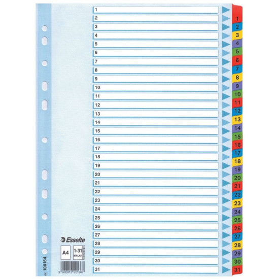 Разделители индексные Esselte Index 1-31 усиленные майларом, Multicolor