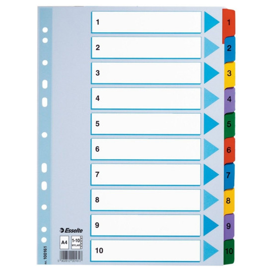 Dokumentu sadalītāji Esselte Mylar, A4, 1-10, krāsaini