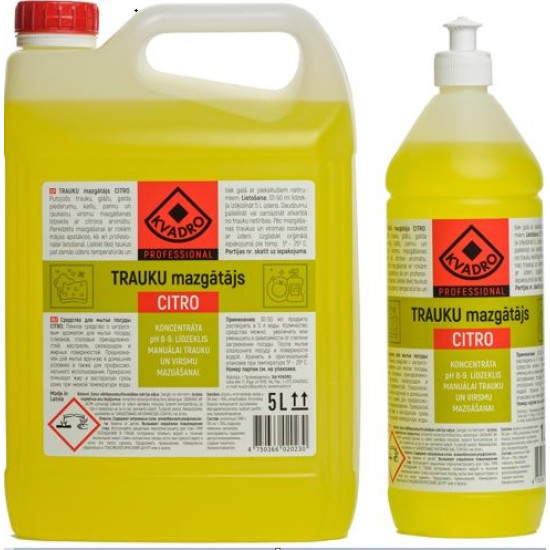Trauku mazgāšanas līdzeklis Kvadro 1l, citronu