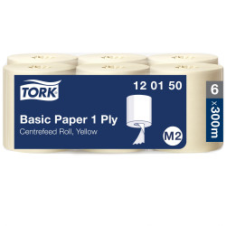Papīra dvielis Tork 120150 Basic Centerfeed M2, 1slānis, 300m, 6ruļļi/iep, dzeltens