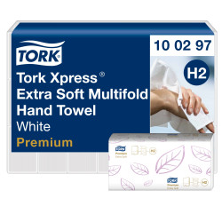 Papīra salvetes Tork 100297 Multifold Premium Extra Soft H2, 2 slāņi, baltas, 100 salvetes, 21 paciņa