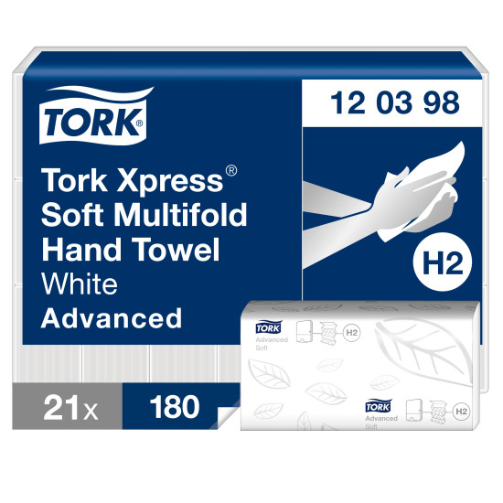 Papīra salvetes Tork 120289/120398 Multifold Advanced Soft H2, 2 slāņi, baltas, 180 salvetes, 21 paciņa