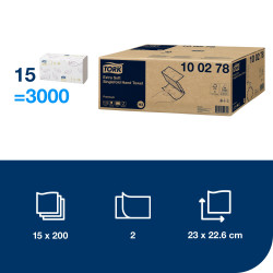 Papīra salvetes Tork 100278 Singlefold Soft Premium H3, 2 slāņi, baltas, 200 salvetes, 15 paciņas