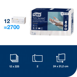 Papīra salvetes Tork 100889 Xpress Premium H2, 2 slāņi, 225 salvetes, baltas, 12gab/iep