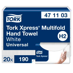 Papīra salvetes Tork 471103 Xpress Multifold Universal H2, 2 slāņi, baltas, 190 salvetes, 20 paciņas