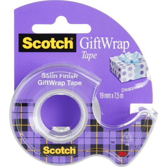 Līmlente ar turētāju Scotch GiftWrap 19mmx7.5m satīna