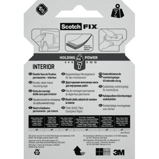 Montāžas abpusēja līmlente Scotch-Fix™ Strong 19mmx1.5m, balta