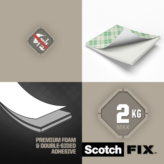Abpusēji kvadrātiņi  SCOTCH-FIX, 25x25mm, 16 gab
