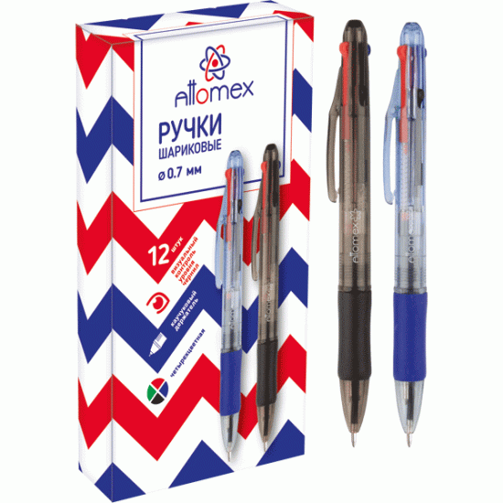 *Lodīšu pildspalva Attomex, 0.7mm, 4 krāsas, automātiska