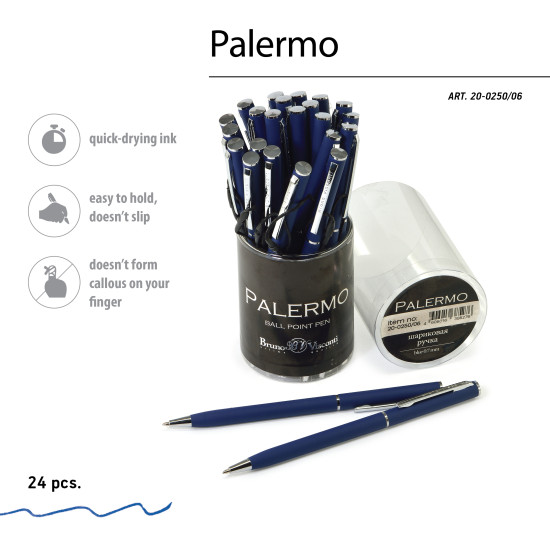 Lodīšu pildspalva Bruno Visconti Palermo 0,7mm, zila, tumsi zils korpuss