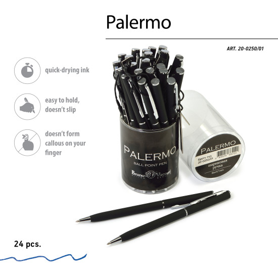 Lodīšu pildspalva Bruno Visconti Palermo 0,7mm, zila, melns korpuss