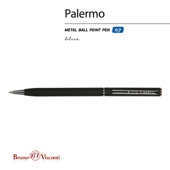 Lodīšu pildspalva Bruno Visconti Palermo 0,7mm, zila, melns korpuss