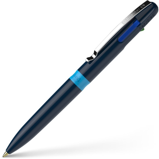 Lodīšu pildspalva Schneider Take 4, 0.7mm Eco 4-krāsu, zils korpuss