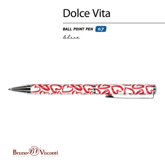 *Lodīšu pildspalva Bruno Visconti Dolce Vita ar sirsniņam, 0,7mm, zila