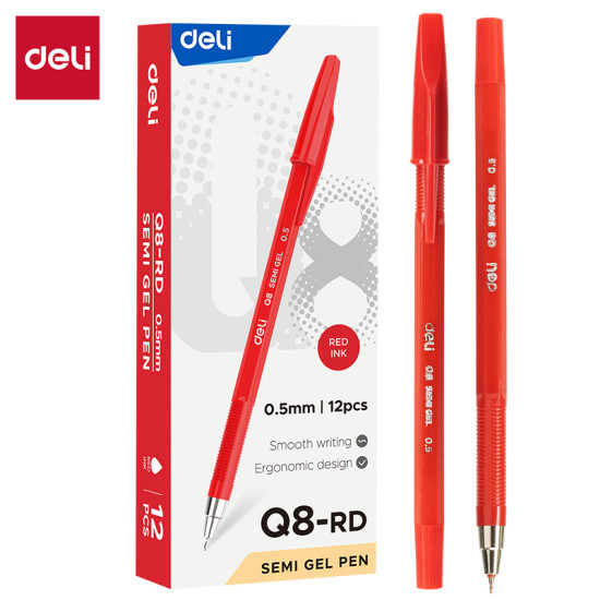 Lodīšu pildspalva Deli Q8-RD 0.5mm, sarkana