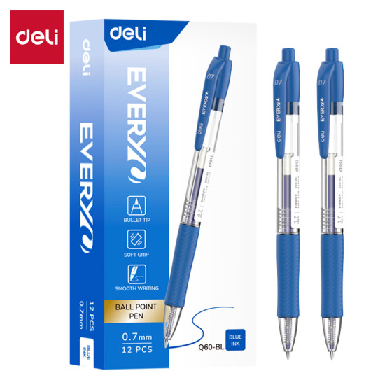 Lodīšu pildspalva Deli Every Q60-BL, 0.7mm, automātiska, zila