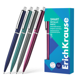 *Lodīšu pildspalva ErichKrause Smart Matic Metallic, 0,7mm, zila