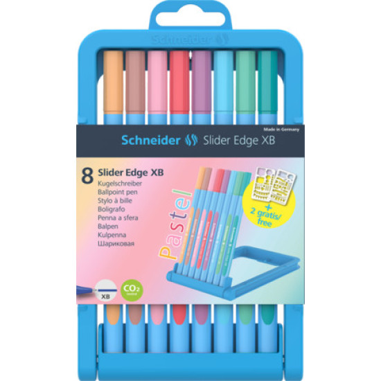Lodīšu pildspalvu komplekts Schneider Pastel Slider Edge XB, 1.2mm, 8 krāsas