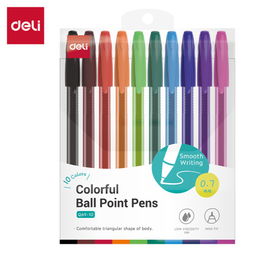 Lodīšu pildspalvu komplekts Deli Q69-10 0.7mm, 10 krāsas