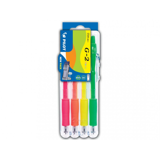 *Gēla pildspalvas Pilot G-2 Set2Go, 4gab/iep, neona krāsās