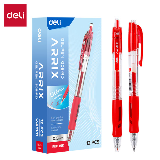 Gēla pildspalva Deli Arris G08-RD, 0.5mm, automātiska, sarkana