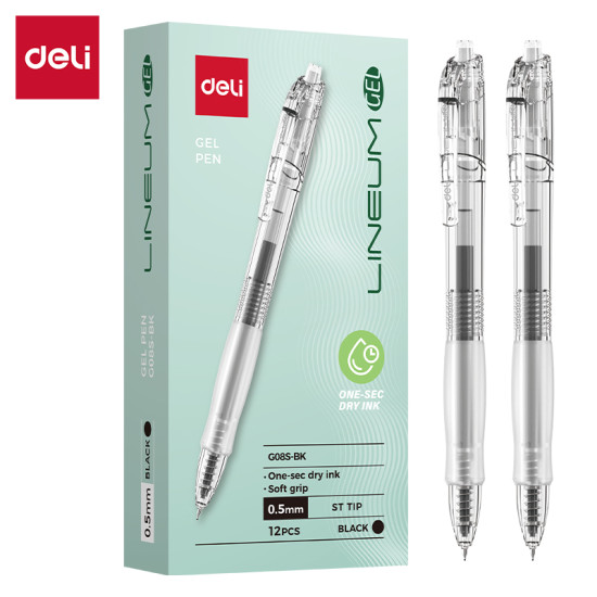 Gēla pildspalva Deli Lineum Gel G08S-BK, 0.5mm, melna