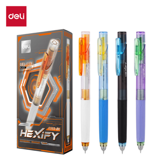 Gēla pildspalva Deli Hexify 6363-BK, 0.5mm, melna