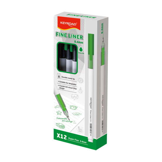 Flomāstertipa pildspalva Keyroad FineLine, 0.4mm, zaļa