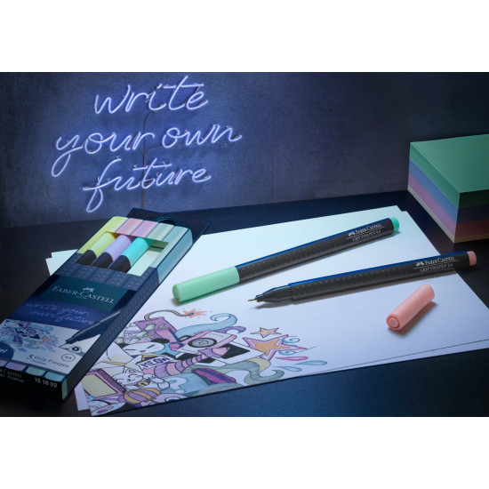 Flomāstertipa pildspalvu komplekts Faber-Castell FinePen, 0.4mm, 5 pasteļkrāsas