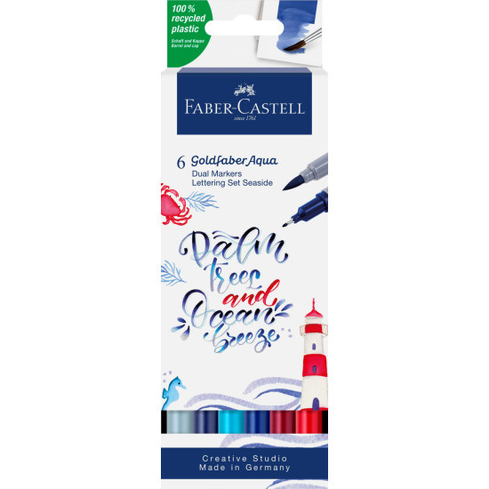 Akvareļu marķieri Faber-Castell Goldfaber Aqua, divpusēji, 6 krāsas, Seaside