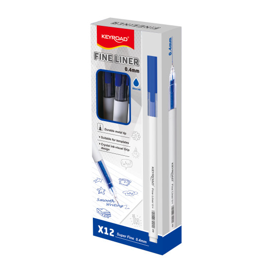 Flomāstertipa pildspalva Keyroad FineLine, 0.4mm, zila