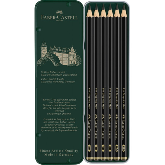 Zīmuļu komplekts Pitt Graphite Matt, 6gab/iep
