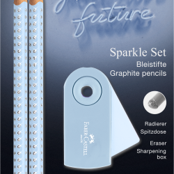 Zīmuļu komplekts Faber-Castell Sparkle, ar dzēšgumiju un asināmo, gaiši zils