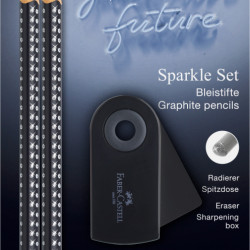 Zīmuļu komplekts Faber-Castell Sparkle, ar dzēšgumiju un asināmo, melns