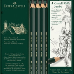 Zīmuļu komplekts Faber-Castell 9000 Jumbo HB-8B, metāla kārbā, 5gab