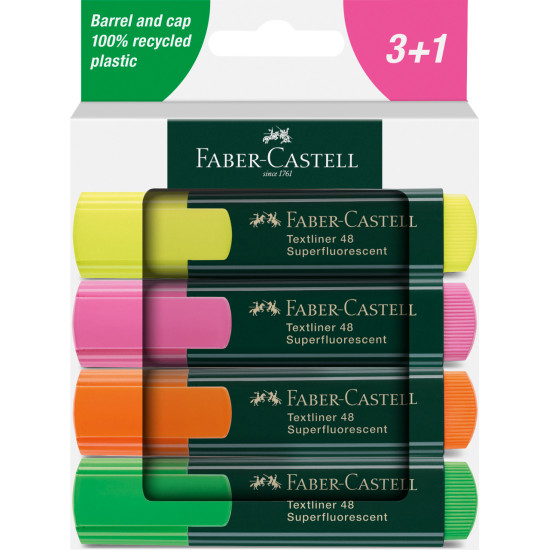 Teksta marķieru komplekts Faber-Castell 48 1-5mm, nošķelts, 4 krāsas