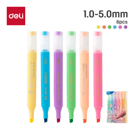 Tekstimarkerite komplekt DELI Macaron, 1–5 mm, pastelsed 6 värvi