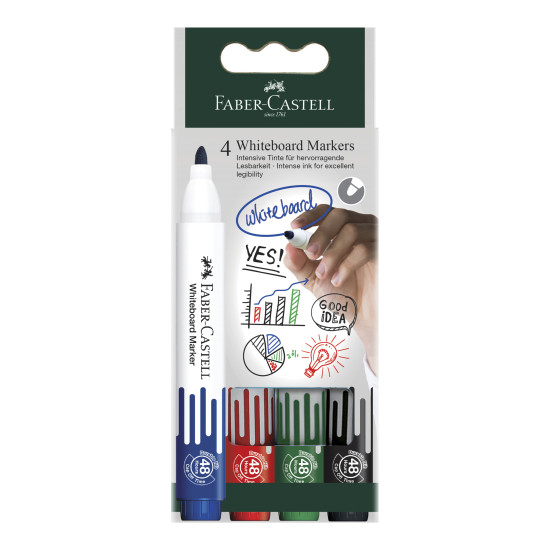 Tāfeles marķieru komplekts Faber-Castell W20, koniski, 4 krāsas