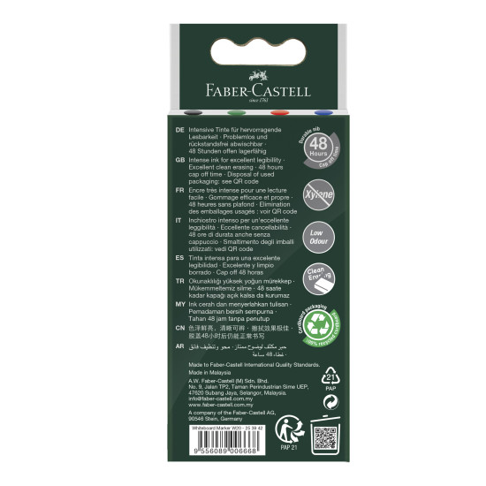 Tāfeles marķieru komplekts Faber-Castell W20, koniski, 4 krāsas