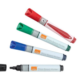 *Stikla tāfeles marķieru komplekts NOBO 3.0mm, konisks, 4 krāsas