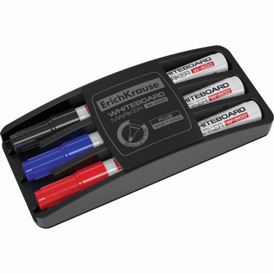 *Tāfeles marķieru komplekts ar sūkli Erich Krause W-500, 0.8-2.2mm, koniski, 3 krāsas