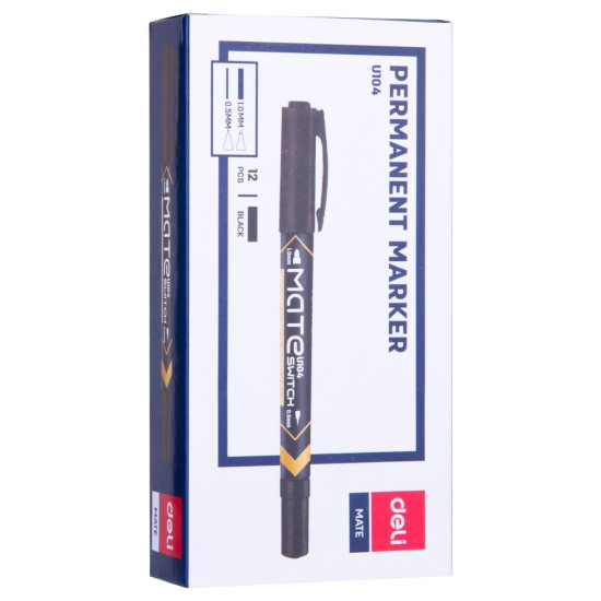 Permanentais marķieris Deli U104, 0.5-1mm, divpusējs, melns
