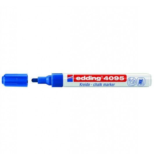 Stikla virsmu marķieris - šķidrais krīts Edding 4095, 2-3mm, konisks, zils